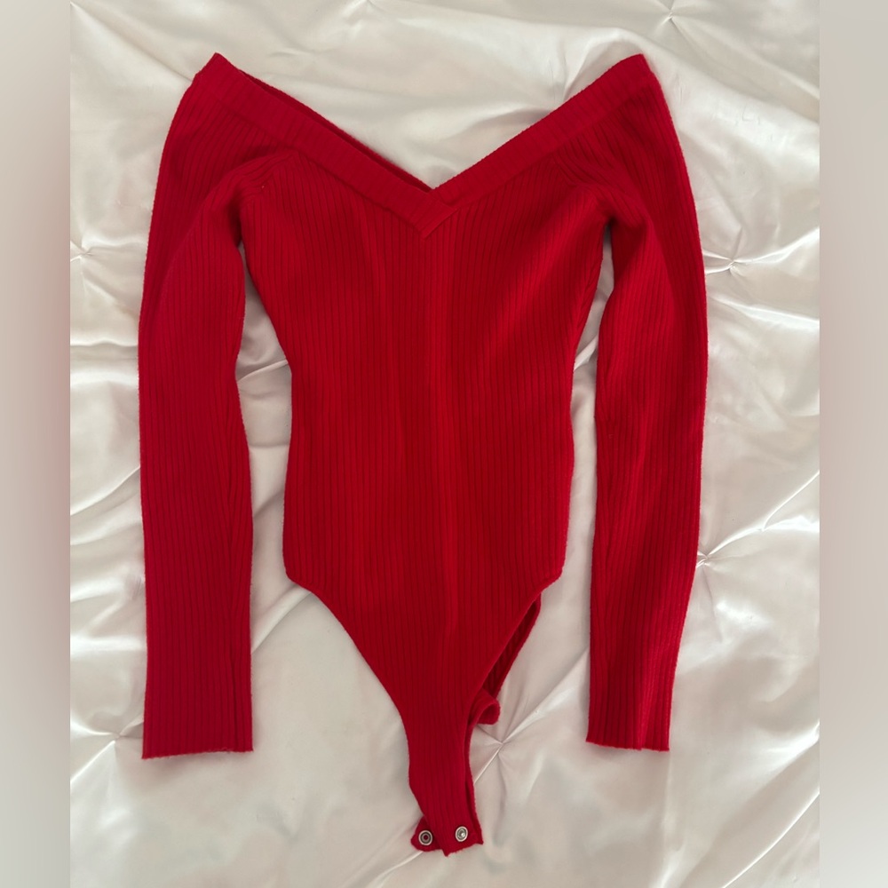 Red Off-Shoulder Bodysuit